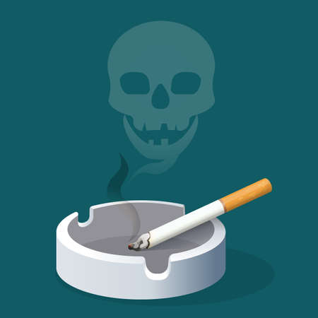 Ashtray with cigarette and skull made of smoke. Smokingのイラスト素材