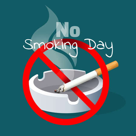 No smoking day. Ashtray and cigarette with red alert signのイラスト素材