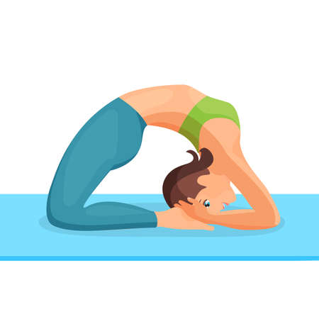 Girl in training clothes standing in bridge pose on matのイラスト素材