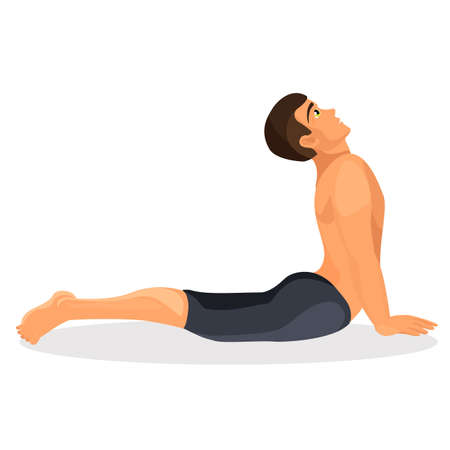 Sporty young boy going yoga stretching on white background.の写真素材