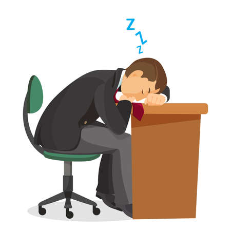 Man asleep at desk side view. Male sleeping on table.の写真素材