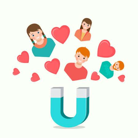 Magnet attracting love hearts boys and girls on light backgroundのイラスト素材