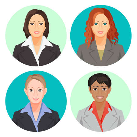 Avatar businesswoman portraits in four circles. Vector user picsの写真素材