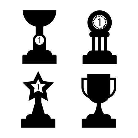 Trophy golden awards collection of four cups on white.のイラスト素材