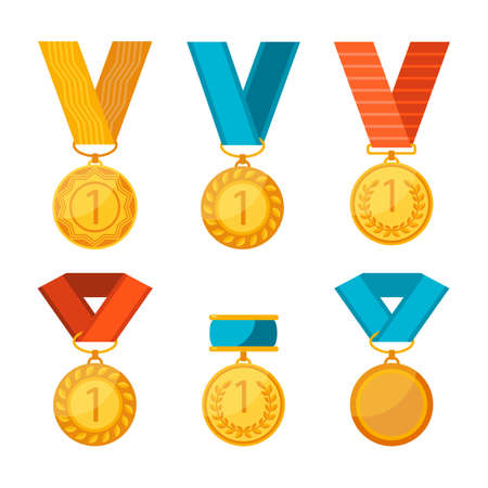 Vector colorful collection of golden medals with first numberのイラスト素材