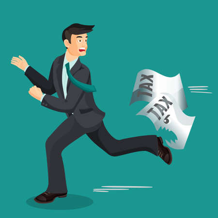 Man escaping from taxes. Tax dodging, non-payment concept.のイラスト素材