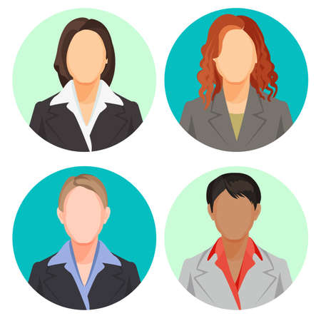 Avatar businesswoman portraits in four circles. Vector user picsの写真素材