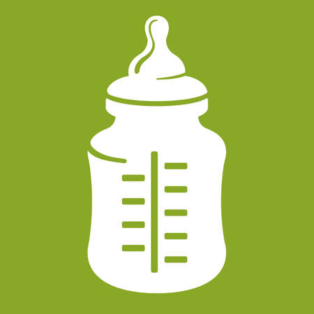 Baby bottle icon isolated on green background. Realistic vector illustrationのイラスト素材