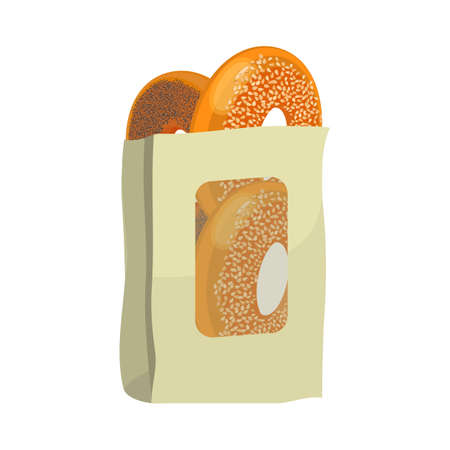 Bagels with poppy and sesame seeds in paper package designのイラスト素材