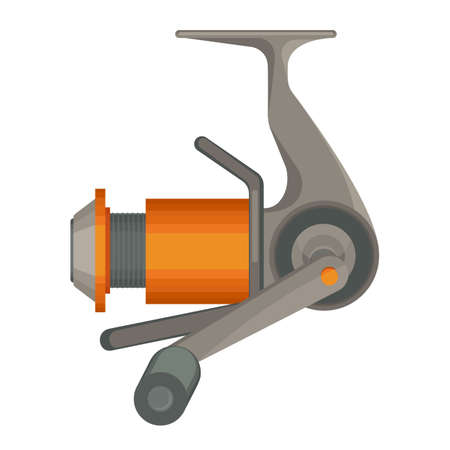Orange spinning reel for fishing in flat design isolated on whiteのイラスト素材