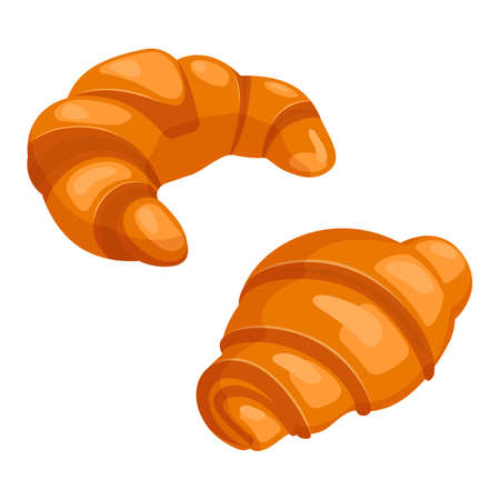 Two croissants bake puff pastry color flat design on whiteのイラスト素材