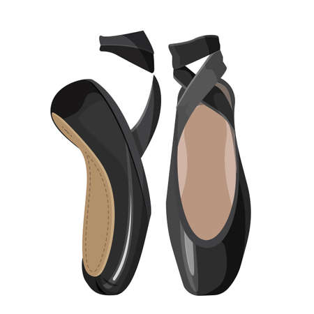 Black and white pointes female ballet shoes on white background.のイラスト素材