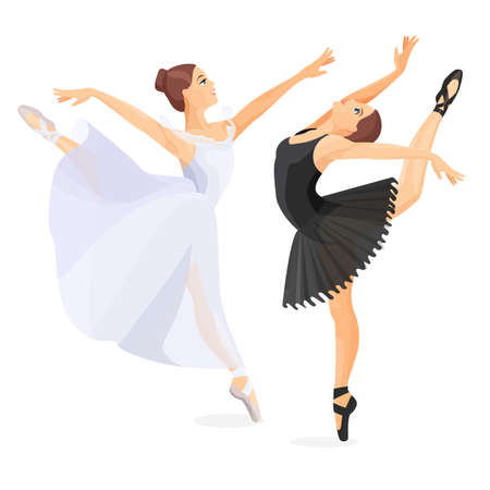 Three young ballet dancers standing in pose flat designのイラスト素材