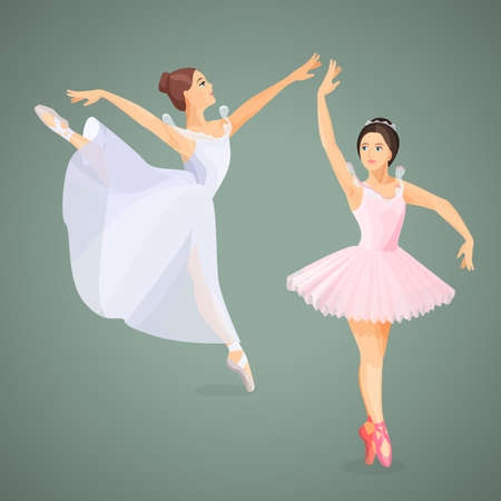 Three young ballet dancers standing in pose flat designのイラスト素材