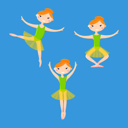 Little smiling ballerinas in dance pattern art cartoon styleのイラスト素材
