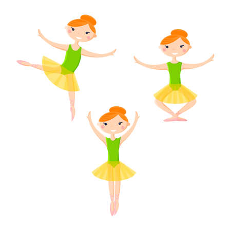 Little smiling ballerinas in dance pattern art cartoon styleのイラスト素材