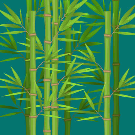 Stalks of bamboo with green leaves flat theme in realisticのイラスト素材