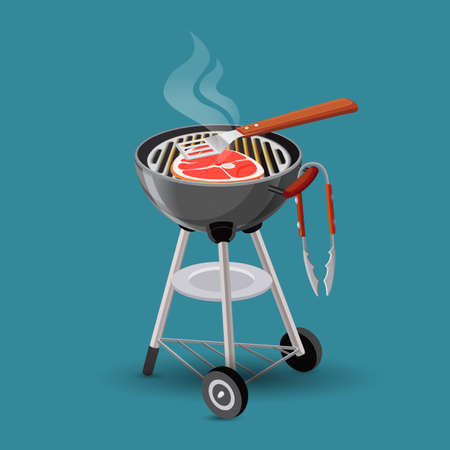 Meat fried on barbecue grill icon in cartoon style isolatedのイラスト素材
