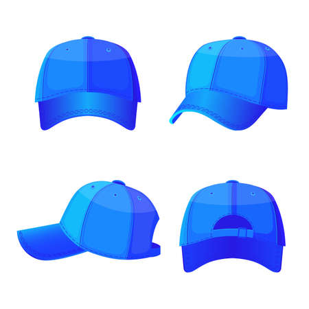 Baseball white caps in front side and back view isolatedのイラスト素材