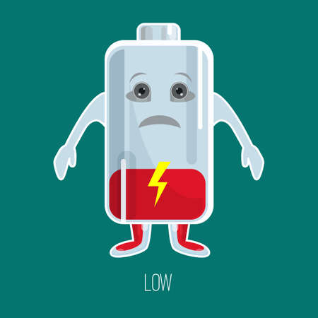 Low charged battery cartoon character with hands and faceのイラスト素材