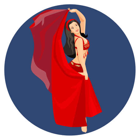 Belly dancer in traditional long red turkish dress isolatedのイラスト素材