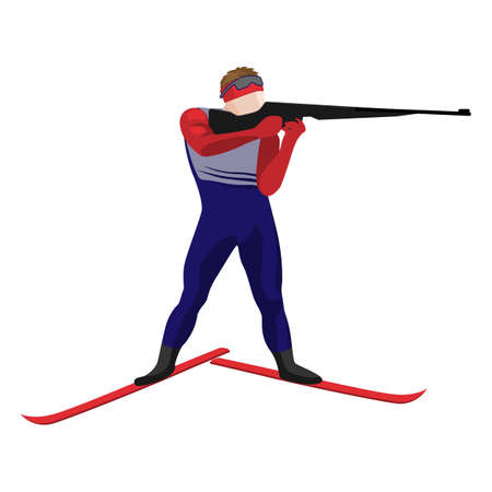Biathlonist with small-bore rifle standing on skis vector illustration isolated.のイラスト素材