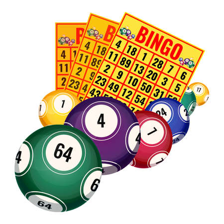 Bingo lottery tickets and balls icons realistic vector illustration isolatedのイラスト素材