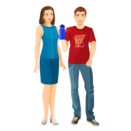 Man wears t-shirt and jeans, woman in dress vectorのイラスト素材