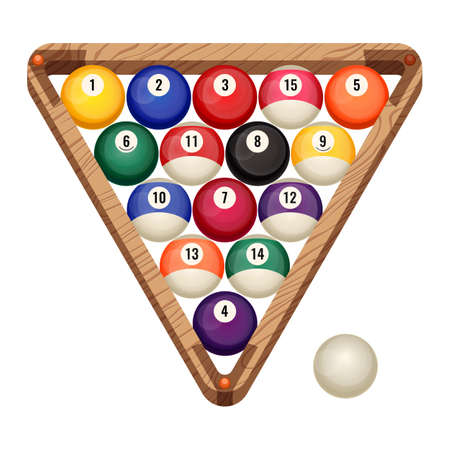 Billiard balls in wooden rack, vector illustration of starting positionのイラスト素材