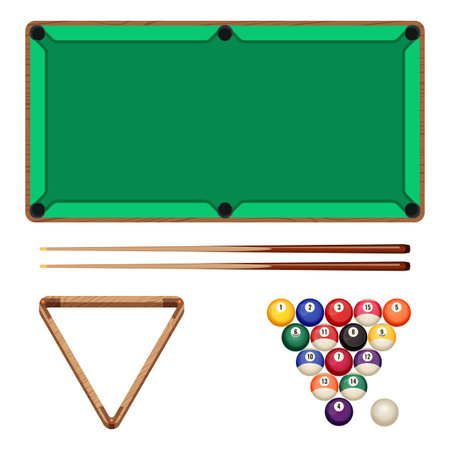 Snooker and pool gaming elements isolated on white. Billiard tableのイラスト素材
