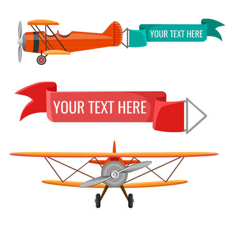 Two biplanes with advertising posters vector air means of transportationのイラスト素材