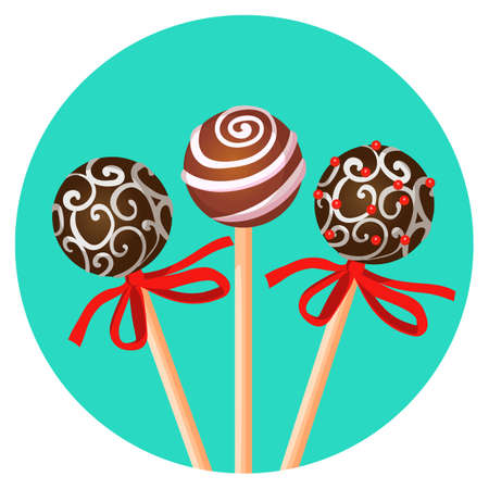 Three bonbones on stick with ornamental brown chocolate caramelのイラスト素材