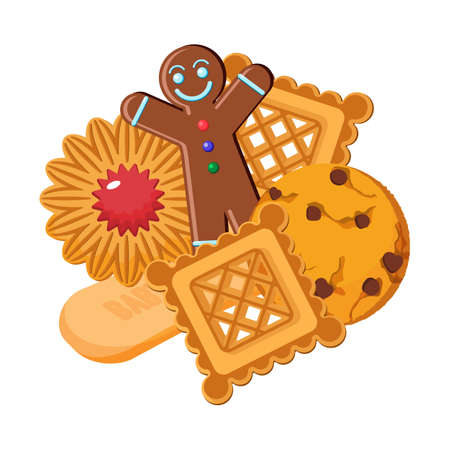 Set of vector biscuits of various types, gingerbread confectioneryのイラスト素材
