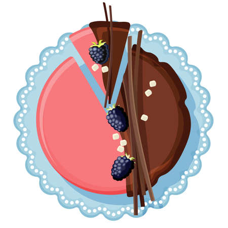Birthday cake with chocolate and strawberry cream decorated with mulberryのイラスト素材