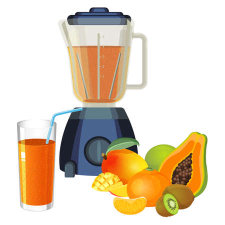 Blender and glass of smoothie made of tropical fruits vectorのイラスト素材