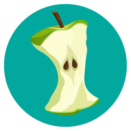 Bite apple core web button isolated on blue backgroundのイラスト素材