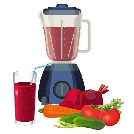 Blender and glass of smoothie made of organic vegetables vectorのイラスト素材