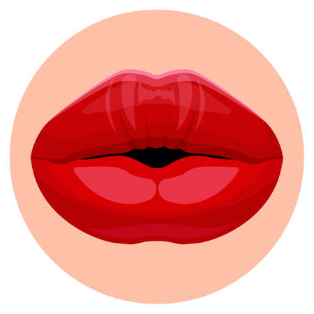 Sexy lush lips in round button vector illustration isolated.のイラスト素材