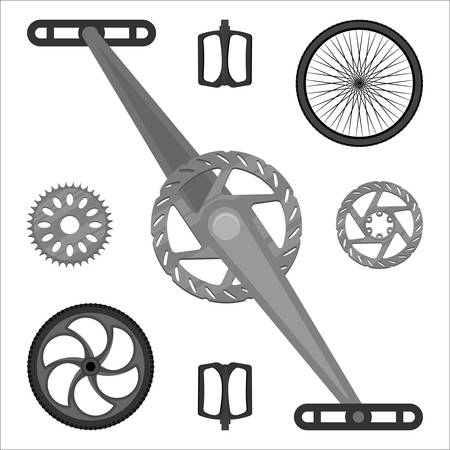 Multispeed power BMX bike brake parts, pedals, peg gears and wheels for off-road sport bicycle vector illustration. Details for motocross vehicleのイラスト素材