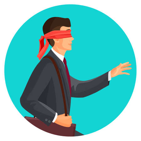Closeup profile of blindfolded man in suit vector illustration isolatedのイラスト素材