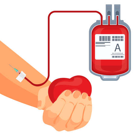 Process of blood donation human hand and plastic bagの写真素材