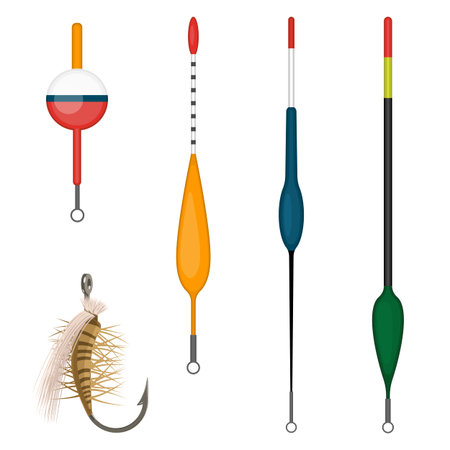 Set of colorful bobbers isolated on white background.のイラスト素材