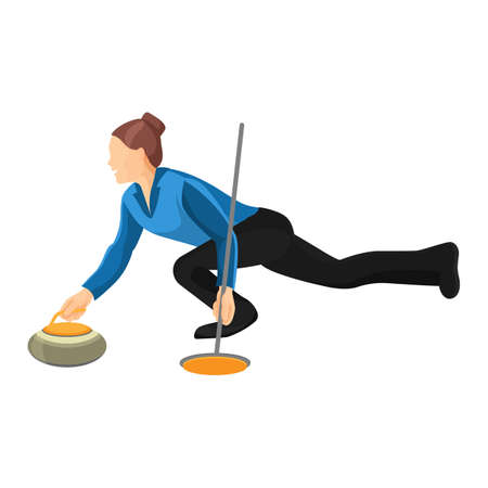 Woman play curling vector illustration isolated on white background.のイラスト素材