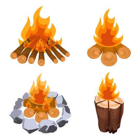 Camping bonfire from tree trunks vector illustration isolated on whiteのイラスト素材