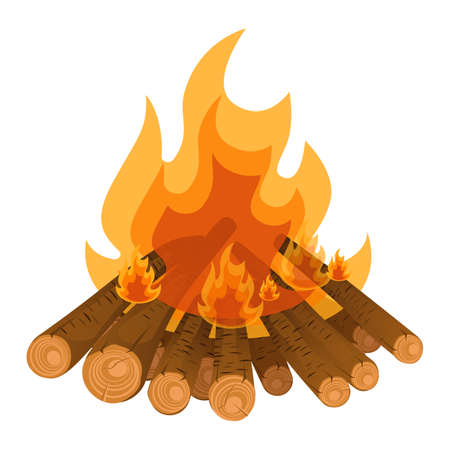 Camping bonfire from tree trunks vector illustration isolated on whiteのイラスト素材