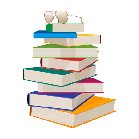 Pile of books with glasses on top vector illustration isolatedのイラスト素材