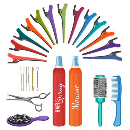 Set of hairdressing tools vector illustration isolated on white background.のイラスト素材