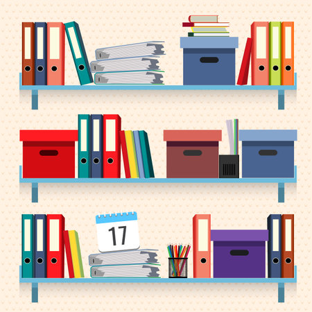 Documents and folders on shelves set vector illustration isolatedのイラスト素材