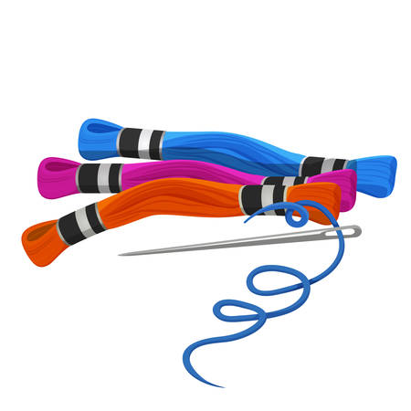 Colorful thread yarn and needle vector illustration isolated on whiteのイラスト素材