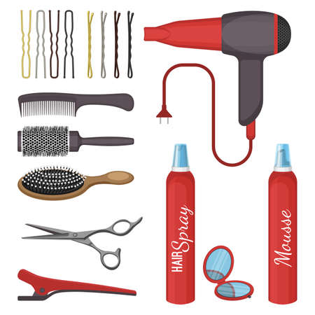 Set of hairdressing tools vector illustration isolated on white background.のイラスト素材